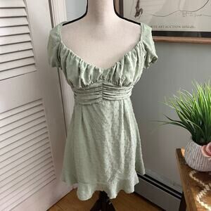 LUCY IN THE SKY Dress Womens Medium Green Babydoll Milkmaid Mini Feminine Grunge